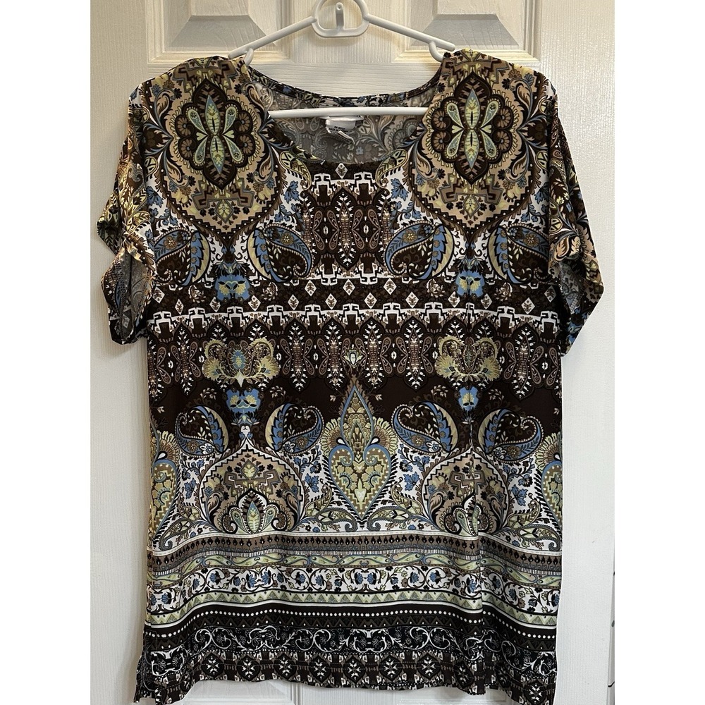 Women's BonWorth Blouse Print‎ Petite Medium Short Sleeve